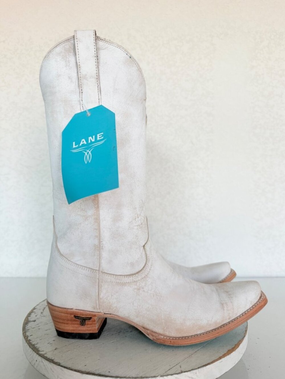 Lane EMMA JANE White Cowboy Boots Womens 8 Western Leather Mid Calf Snip Toe - Picture 2 of 11